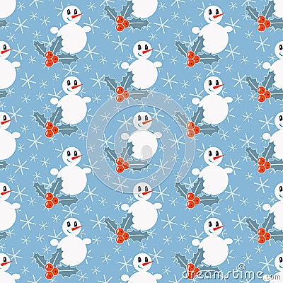 Cute Christmas pattern with snowman Vector Illustration