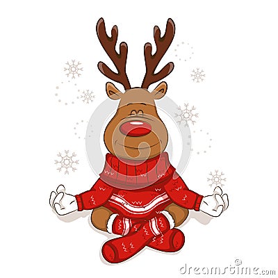 Cartoon, funny, emotional Christmas deer. Vector Illustration