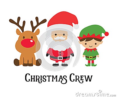 Cute Christmas Santa Claus, Reindeer and Elf. Vector Illustration