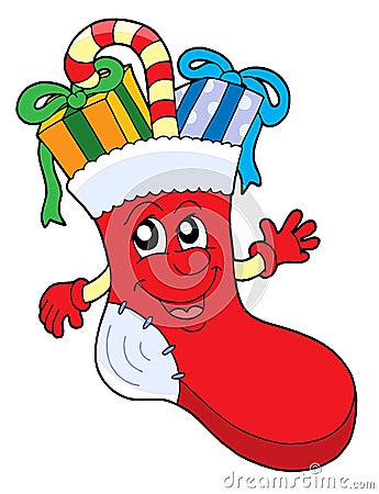 Cute Christmas sock with gifts Vector Illustration