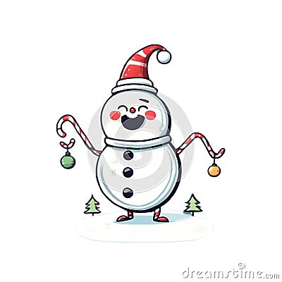 Cute Christmas sticker happy snowman. transparent background version available Cartoon Illustration