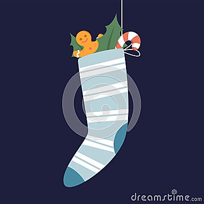 Cute christmas stocking full of small gifts Vector Illustration