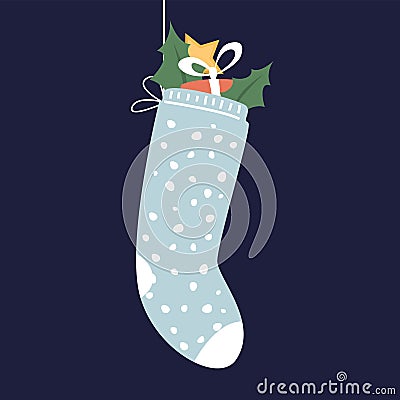 Cute christmas stocking full of small gifts Vector Illustration
