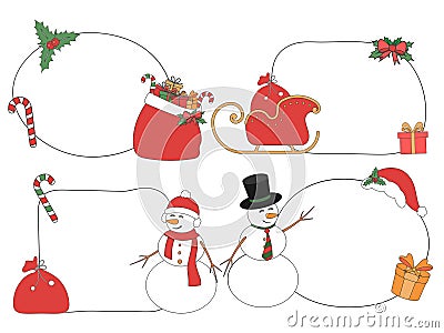 Cute Christmas tag with Christmas elements, Christmas theme line art doodle cartoon illustration Vector Illustration