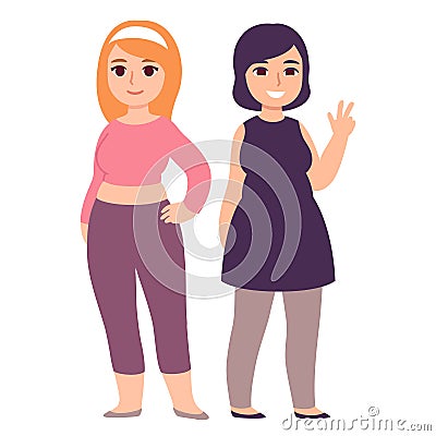 Cute chubby girls, plus size fashion Vector Illustration