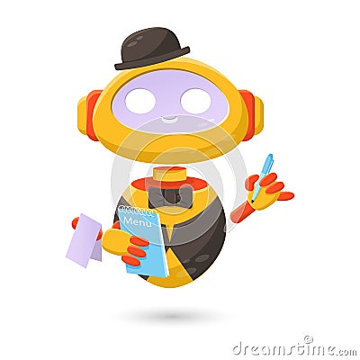 A cute chuck bot robot that appears in the interface window to answer user questions. Vector illustration in cartoon style, Vector Illustration