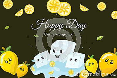 cute citrus cartoon illustration template background card Vector Illustration