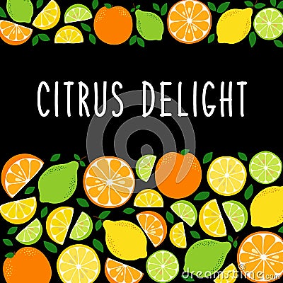 Cute Citrus Delight Fruits Lemon, Lime and Orange background in vivid tasty colors Vector Illustration