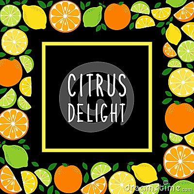 Cute Citrus Delight Fruits Lemon, Lime and Orange background in vivid tasty colors Vector Illustration