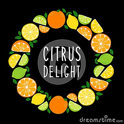 Cute Citrus Delight Fruits Lemon, Lime and Orange background in vivid tasty colors Vector Illustration