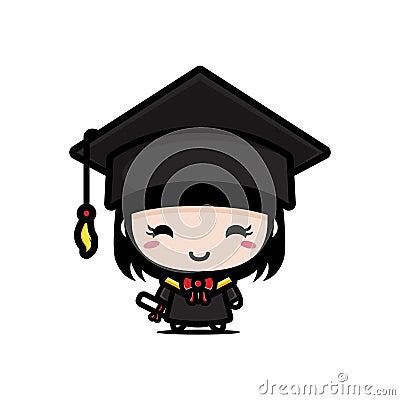 A cute and clever girl cartoon character becomes a scholar wearing a bachelor costume Vector Illustration