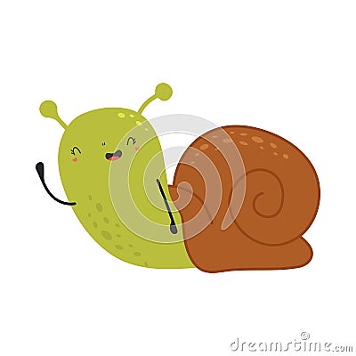 Cute Clipart Snail Illustration in Cartoon Style. Cartoon Clip Art Snail. Vector Illustration of an Animal for Stickers Vector Illustration