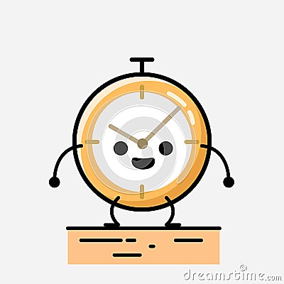 Cute Clock Mascot Vector Character in Flat Design Style Vector Illustration