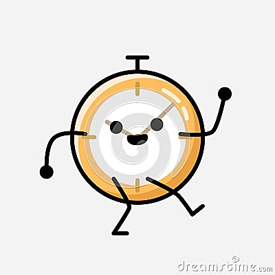 Cute Clock Mascot Vector Character in Flat Design Style Cartoon Illustration