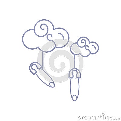 cute clothespin hook hanging in clouds Cartoon Illustration