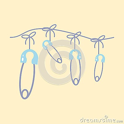 cute clothespins hook hanging isolated icon Cartoon Illustration