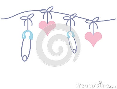 cute clothespins hook with hearts hanging Cartoon Illustration