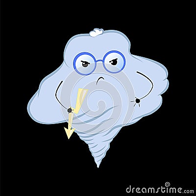 Cute cloud character cartoon illustration. Angry typhoon cloud in glasses Cartoon Illustration