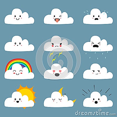 Cute Cloud Emojis Vector Collection Vector Illustration