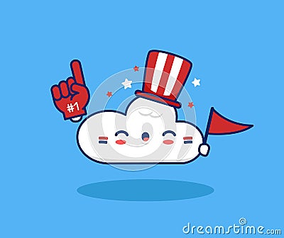 Cute cloud give support with number one glove illustration, cloud internet technology sport fan supporter concept Vector Illustration