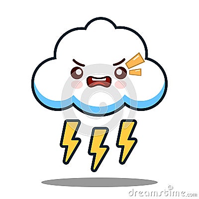 Cute cloud lightning bolt kawaii face icon cartoon character Flat design Vector Vector Illustration