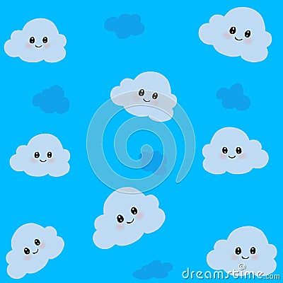 Cute clouds blue background Vector Illustration