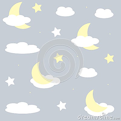 Nice seamles pattern for children. Vector illustration with stars and clouds. Vector Illustration