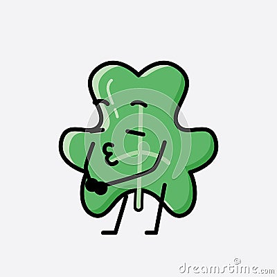 Cute Clover Leaf Mascot Vector Character in Flat Design Style Vector Illustration