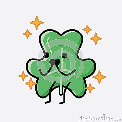 Cute Clover Leaf Mascot Vector Character in Flat Design Style Vector Illustration