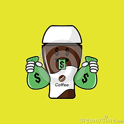 Cute coffe cup cartoon mascot character funny expression Vector Illustration