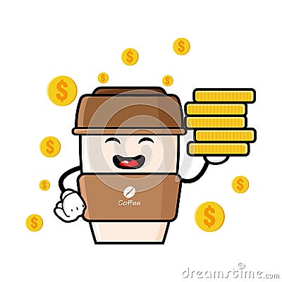 Cute coffe cup cartoon mascot character funny expression Vector Illustration