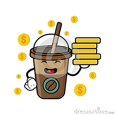 Cute coffe cup cartoon mascot character funny expression Vector Illustration