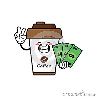 Cute coffe cup cartoon mascot character funny expression Vector Illustration