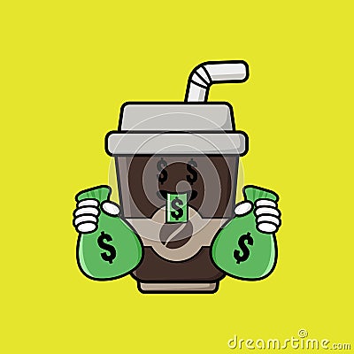 Cute coffe cup cartoon mascot character funny expression Vector Illustration