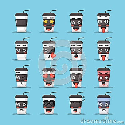 Cute Coffee Cup with Expression Vector Illustration