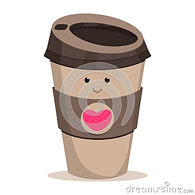 Cute coffee, tea or hot chocolate character in trendy kawaii style. Vector Illustration