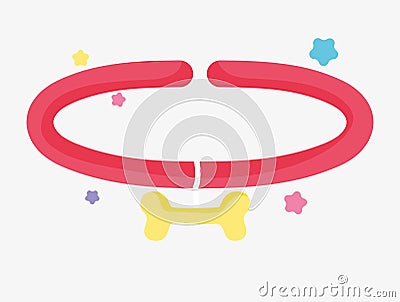 Cute collar with bone for dog domestic cartoon animal, pets Vector Illustration