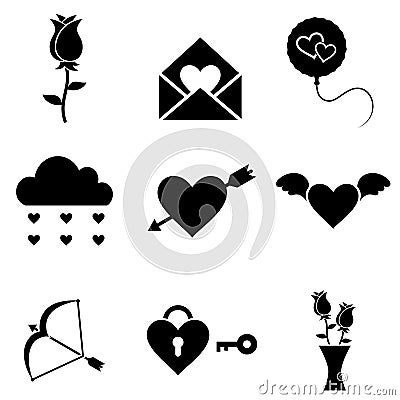 Valentines Silhouette Icon Set on White Backdrop Vector Illustration