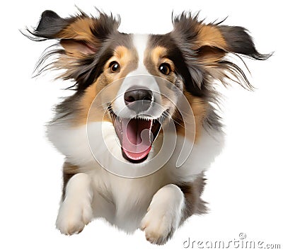 Cute collie puppy jumping. Playful dog cut out at background Stock Photo