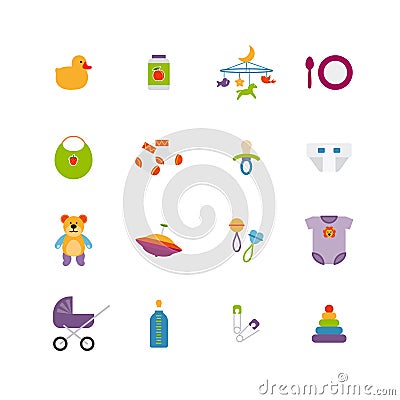 Cute color baby icons Vector Illustration