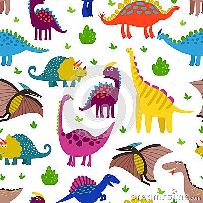 Cute colored dinosaurus seamless pattern vector design Vector Illustration