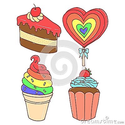 Sweet And Cakes, Cute Illustration Stock Photo