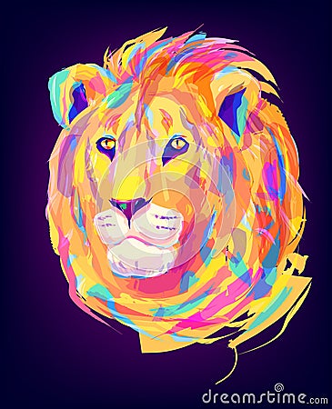 The cute colored lion head Vector Illustration
