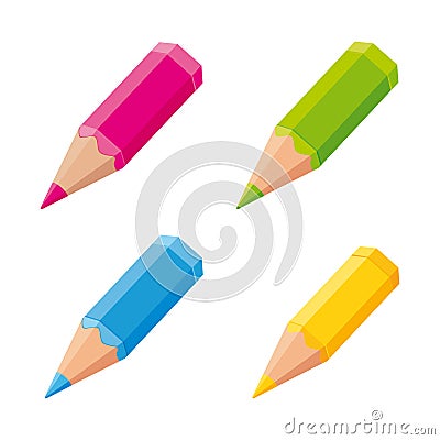 Cute colored pencils. Vector icons set. Vector Illustration