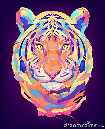 The cute colored tiger head Vector Illustration