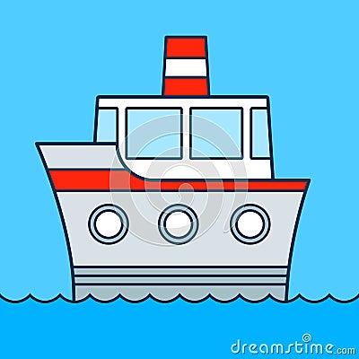 Cute colored vector cartoon ship cruising on water Vector Illustration