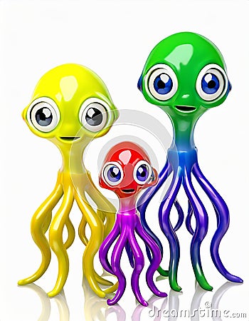 Cute colorful alien family isolated on white Stock Photo