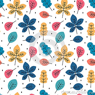 Cute colorful autumn fall seamless vector pattern background illustration with leaves Vector Illustration