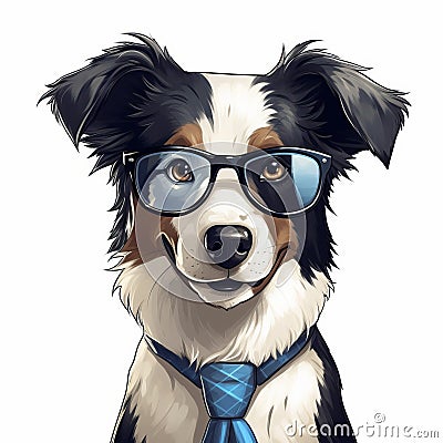 Cute And Colorful Blue Neck Tie With Sunglasses On A Blackandwhite Animal Avatar Cartoon Illustration