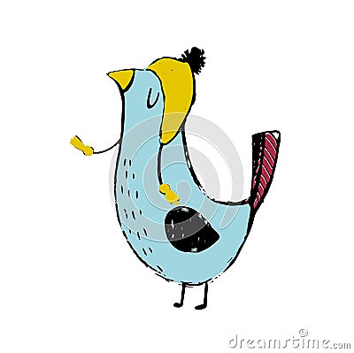 Cute colorful cartoon bird. funny sticker of birds on white background. Vector Illustration